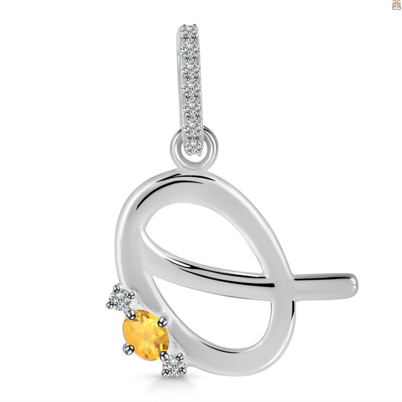 Citrine & White Topaz Alphabet Q Pendant CIT-RDA-43.
