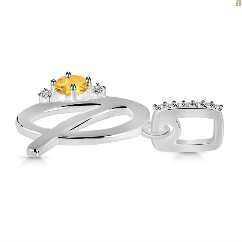 Citrine & White Topaz Alphabet Q Pendant
