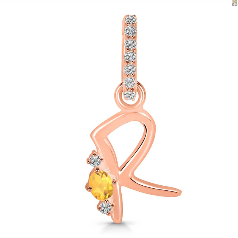 Citrine & White Topaz Alphabet R Pendant CIT-RDA-44.