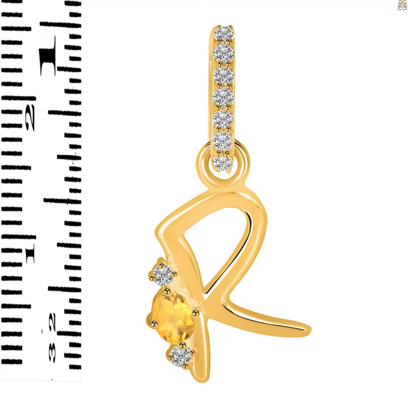 Citrine & White Topaz Alphabet R Pendant CIT-RDA-44.