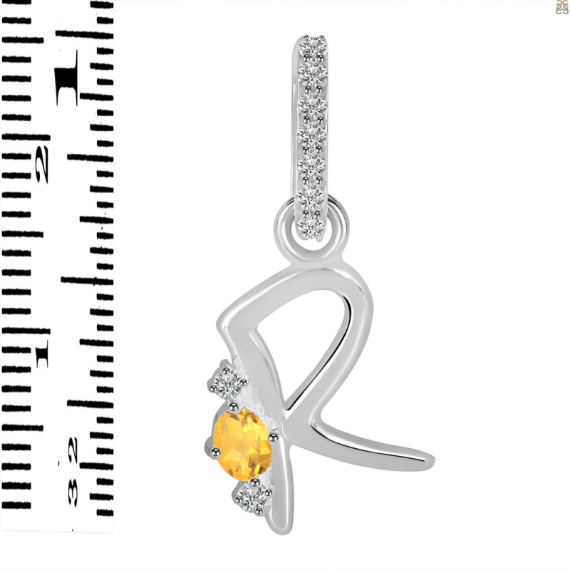 Citrine & White Topaz Alphabet R Pendant CIT-RDA-44.