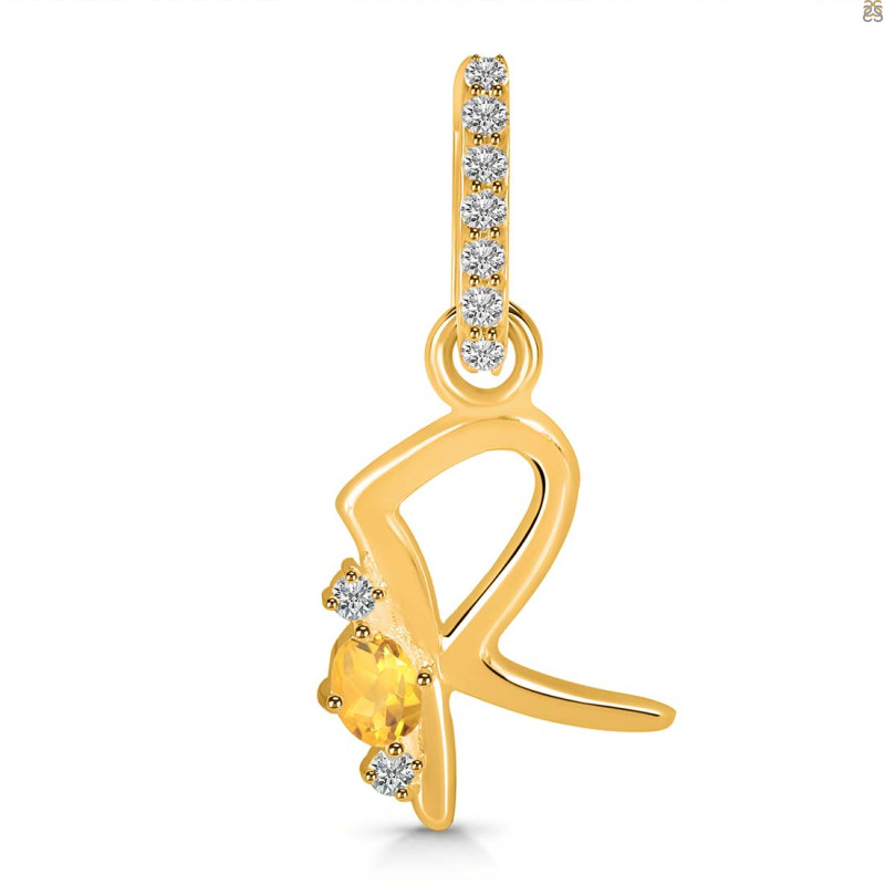 Citrine & White Topaz Alphabet R Pendant CIT-RDA-44.