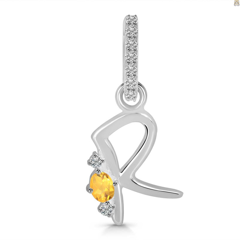 Citrine & White Topaz Alphabet R Pendant CIT-RDA-44.