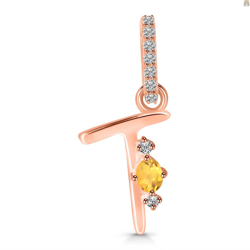 Citrine & White Topaz Alphabet T Pendant CIT-RDA-46.