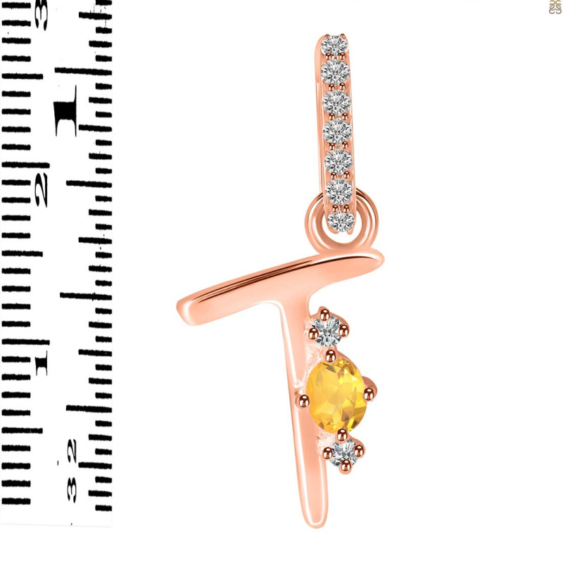 Citrine & White Topaz Alphabet T Pendant CIT-RDA-46.