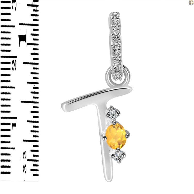 Citrine & White Topaz Alphabet T Pendant CIT-RDA-46.