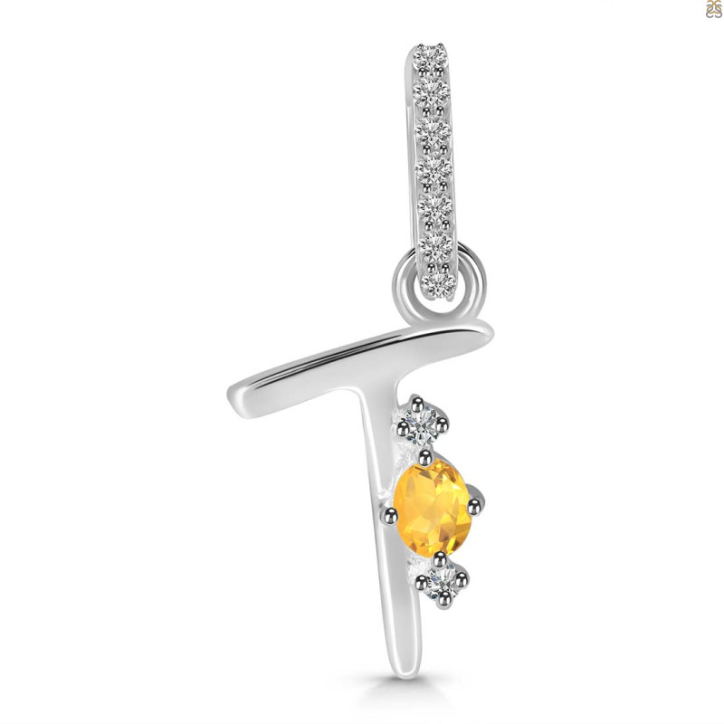 Citrine & White Topaz Alphabet T Pendant CIT-RDA-46.