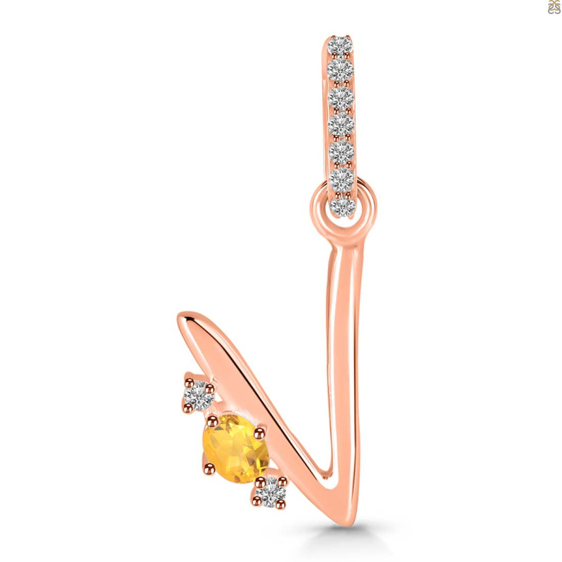 Citrine & White Topaz Alphabet V Pendant CIT-RDA-48.