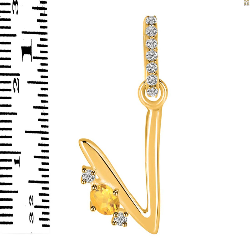 Citrine & White Topaz Alphabet V Pendant CIT-RDA-48.