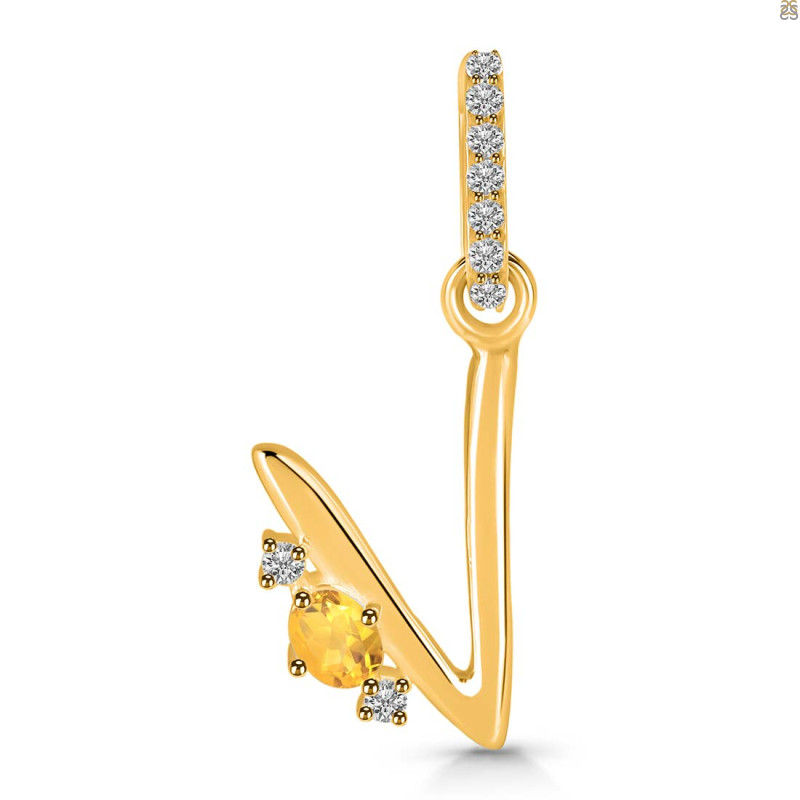 Citrine & White Topaz Alphabet V Pendant CIT-RDA-48.