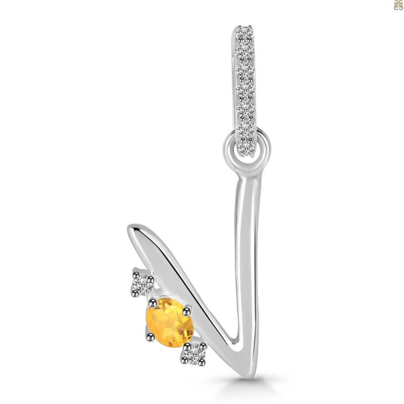 Citrine & White Topaz Alphabet V Pendant CIT-RDA-48.