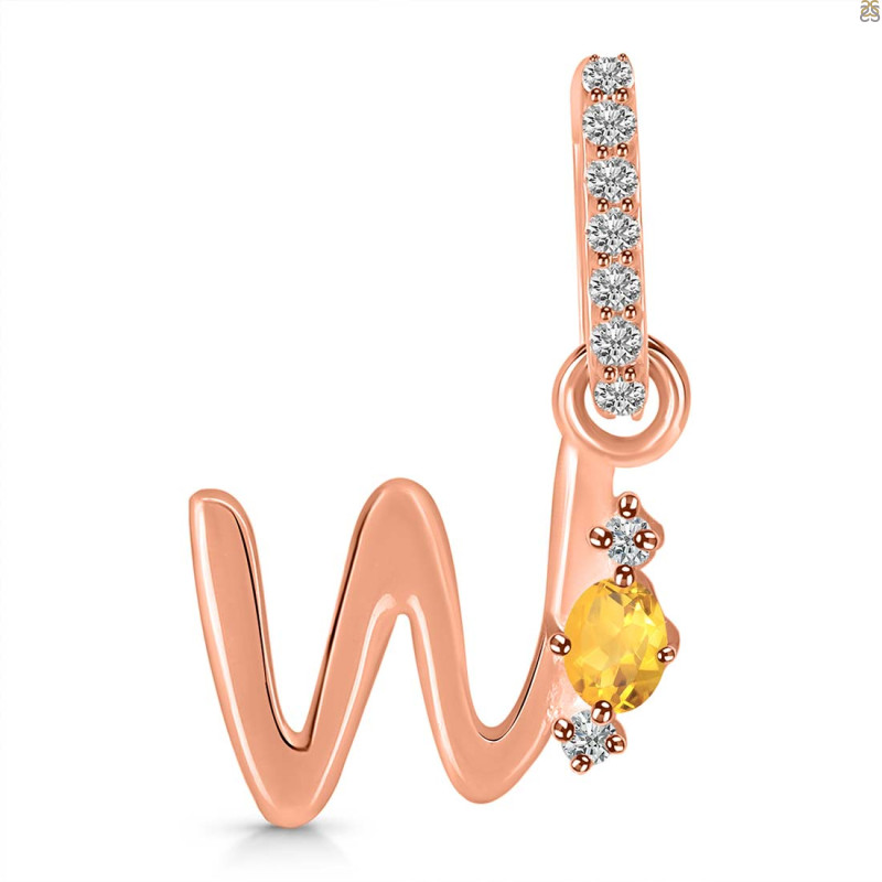Citrine & White Topaz Alphabet W Pendant CIT-RDA-49.