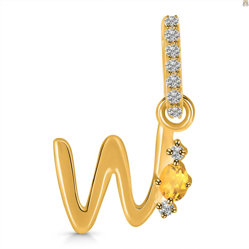 Citrine & White Topaz Alphabet W Pendant CIT-RDA-49.