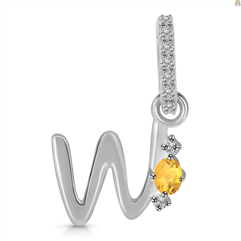 Citrine & White Topaz Alphabet W Pendant CIT-RDA-49.