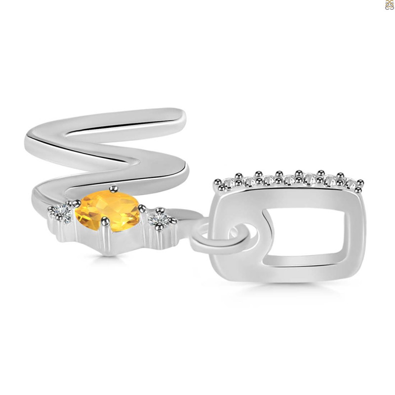Citrine & White Topaz Alphabet W Pendant