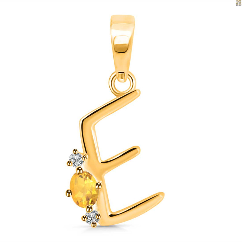 Citrine & White Topaz Alphabet E Pendant CIT-RDA-5.