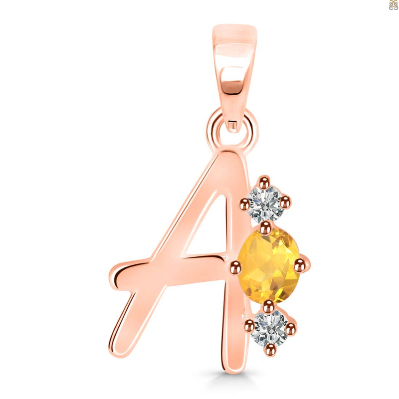 Citrine & White Topaz Alphabet A Pendant CIT-RDA-53.