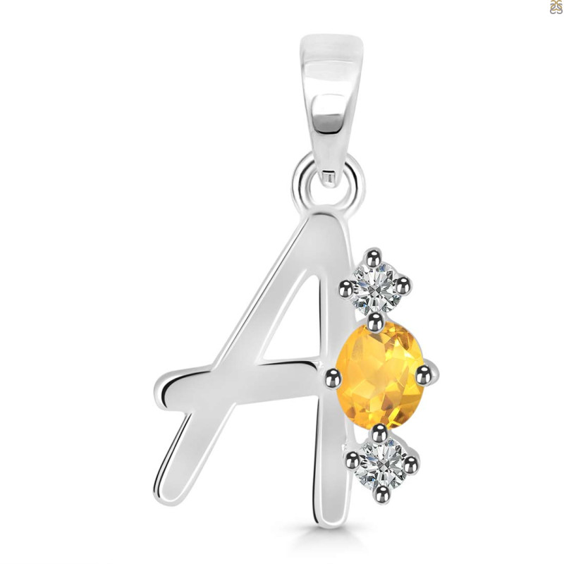 Citrine & White Topaz Alphabet A Pendant CIT-RDA-53.