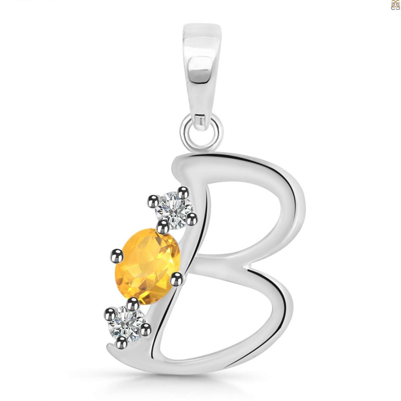 Citrine & White Topaz Alphabet B Pendant CIT-RDA-54.