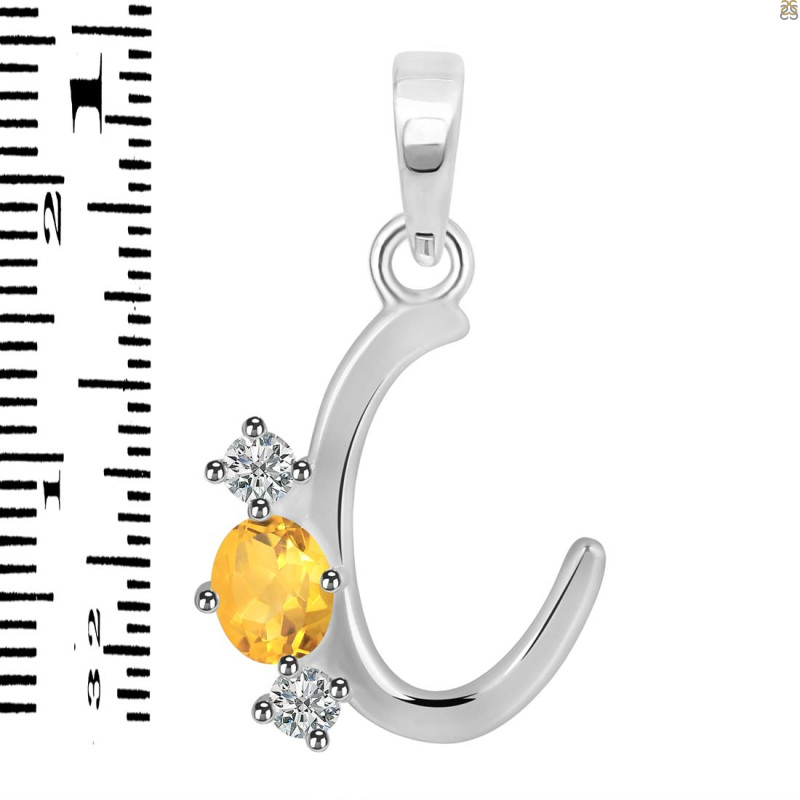 Citrine & White Topaz Alphabet C Pendant CIT-RDA-55.