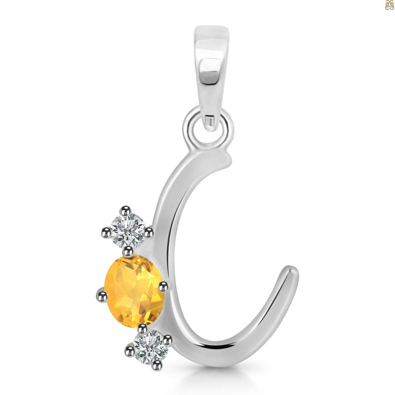 Citrine & White Topaz Alphabet C Pendant CIT-RDA-55.