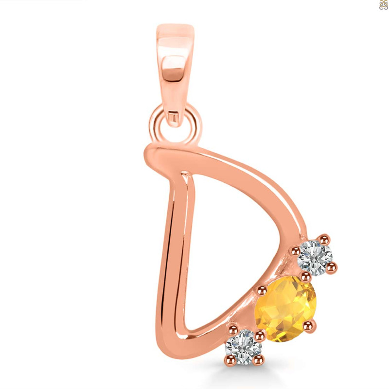 Citrine & White Topaz Alphabet D Pendant CIT-RDA-56.