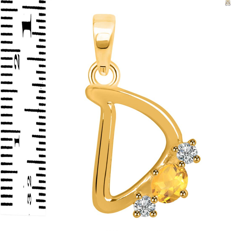 Citrine & White Topaz Alphabet D Pendant CIT-RDA-56.