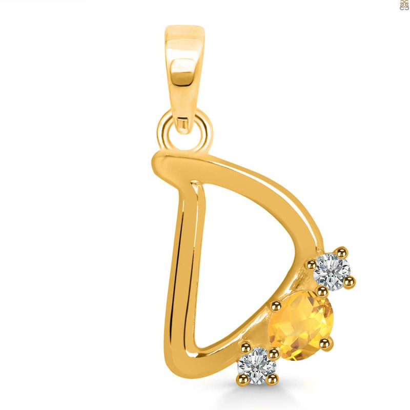 Citrine & White Topaz Alphabet D Pendant CIT-RDA-56.