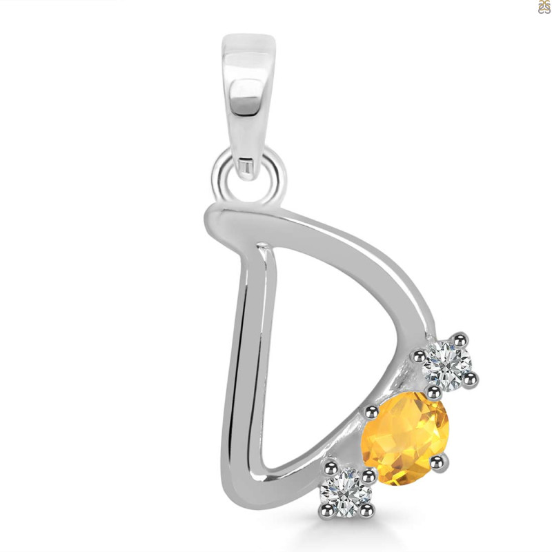 Citrine & White Topaz Alphabet D Pendant CIT-RDA-56.