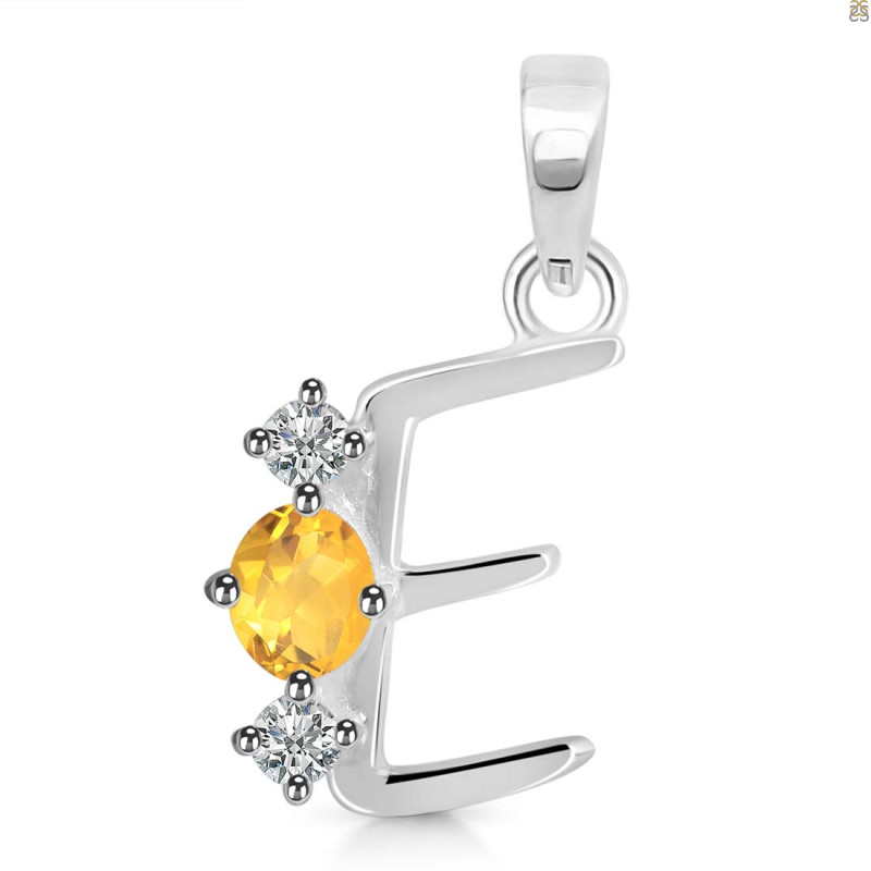 Citrine & White Topaz Alphabet E Pendant CIT-RDA-57.