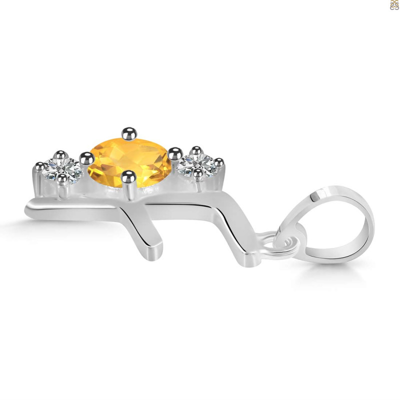 Citrine & White Topaz Alphabet F Pendant