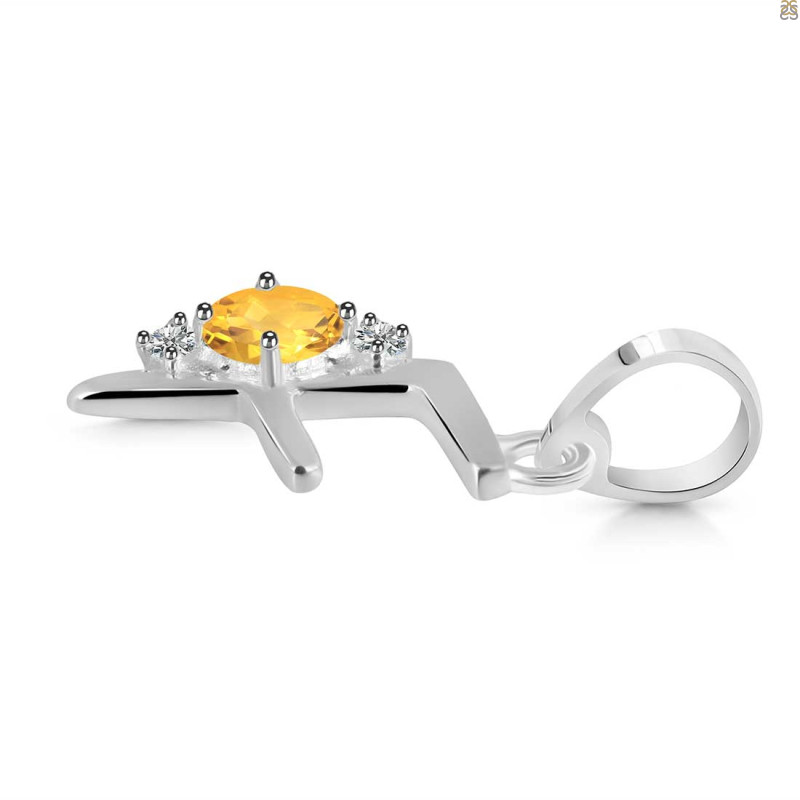 Citrine & White Topaz Alphabet F Pendant