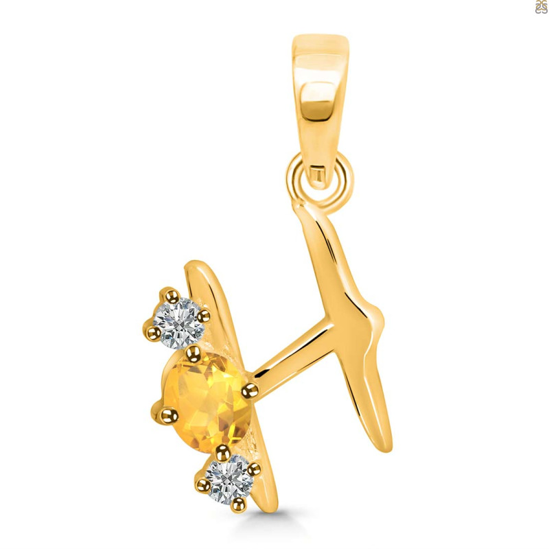 Citrine & White Topaz Alphabet H Pendant CIT-RDA-60.