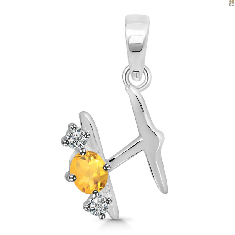 Citrine & White Topaz Alphabet H Pendant CIT-RDA-60.