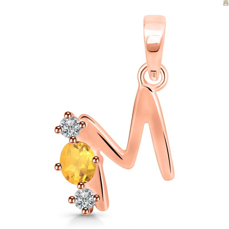 Citrine & White Topaz Alphabet M Pendant CIT-RDA-65.