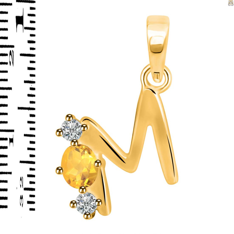Citrine & White Topaz Alphabet M Pendant CIT-RDA-65.