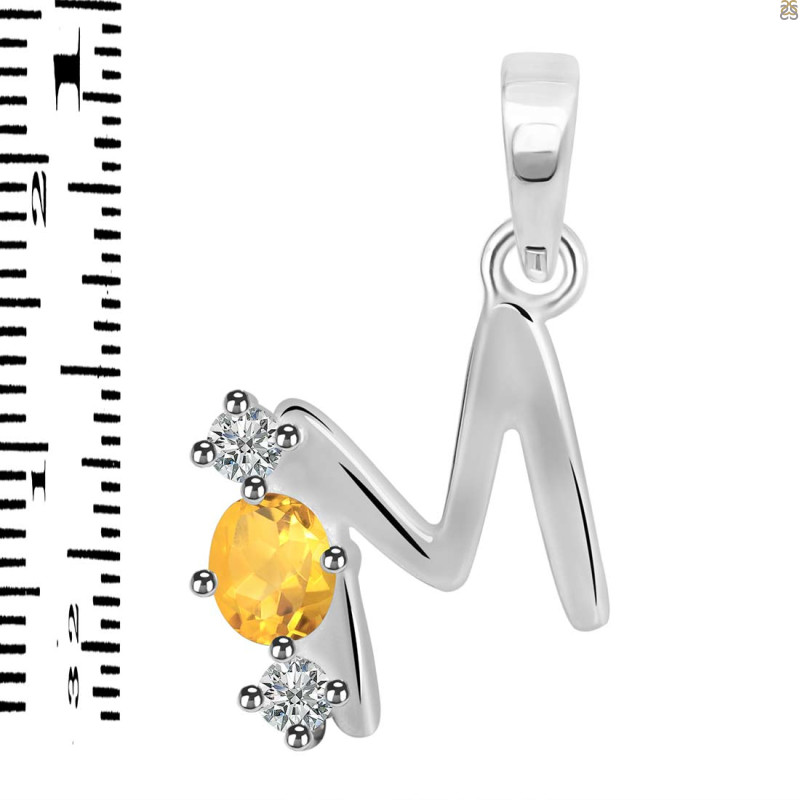Citrine & White Topaz Alphabet M Pendant CIT-RDA-65.