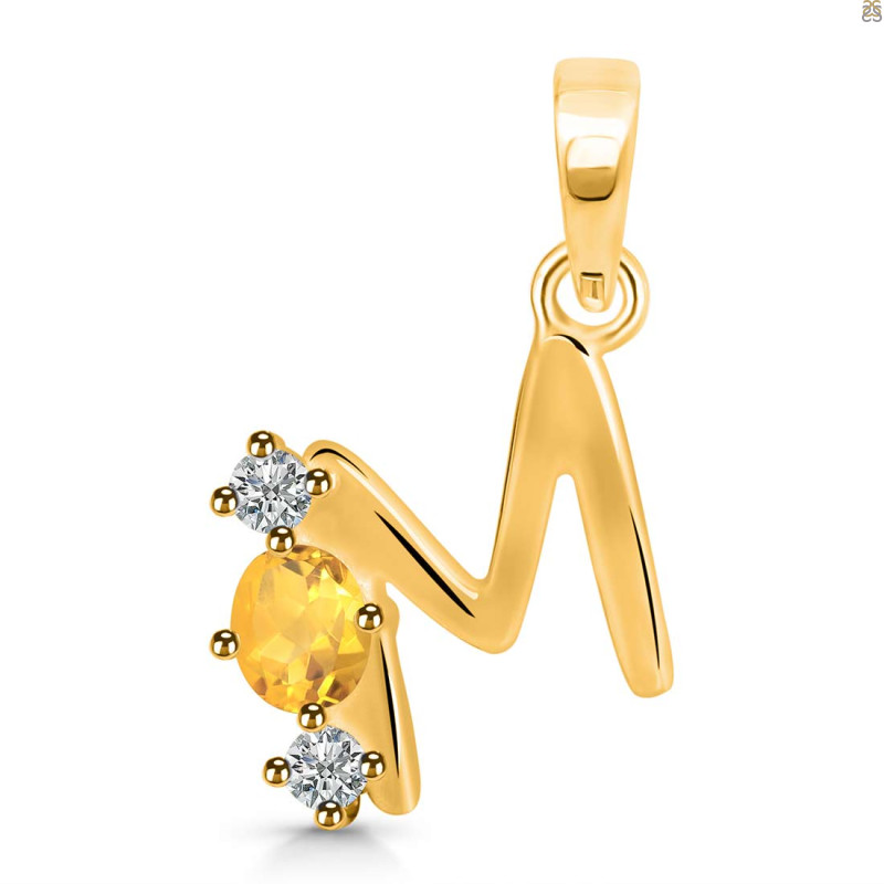 Citrine & White Topaz Alphabet M Pendant CIT-RDA-65.