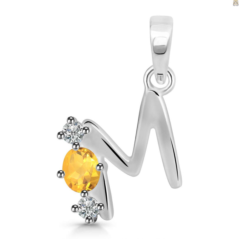 Citrine & White Topaz Alphabet M Pendant CIT-RDA-65.
