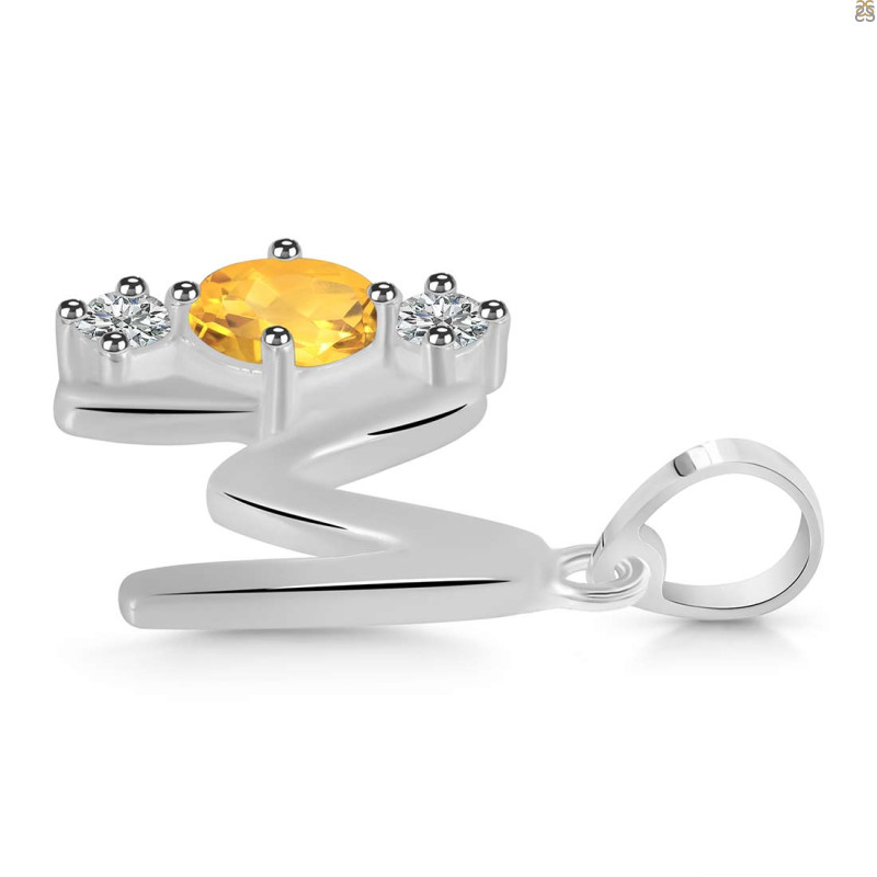 Citrine & White Topaz Alphabet M Pendant