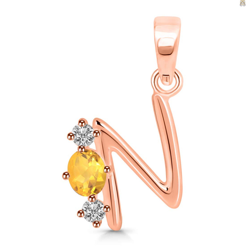 Citrine & White Topaz Alphabet N Pendant CIT-RDA-66.