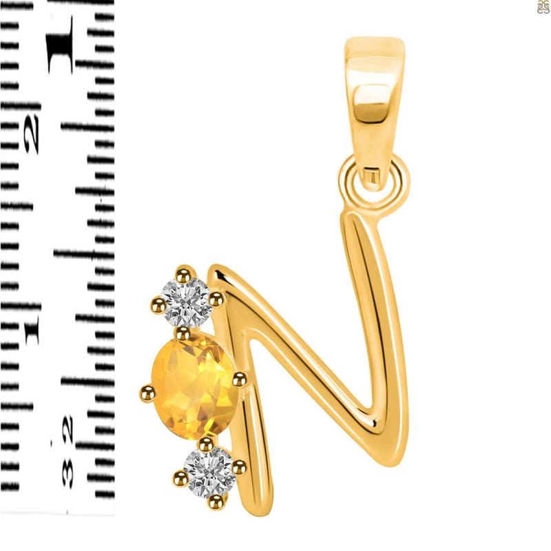 Citrine & White Topaz Alphabet N Pendant CIT-RDA-66.