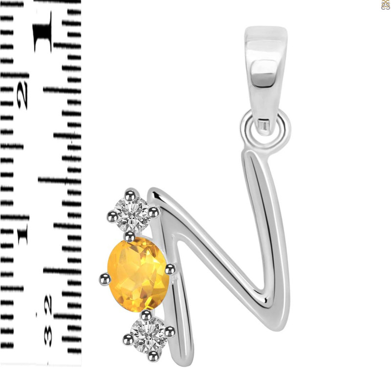 Citrine & White Topaz Alphabet N Pendant CIT-RDA-66.