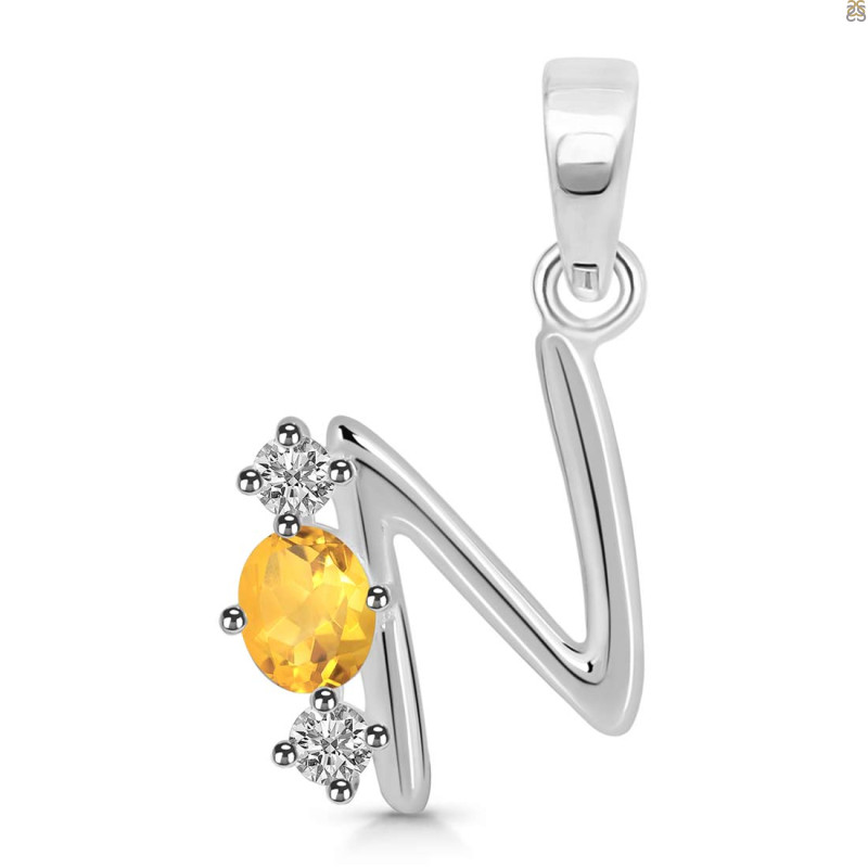 Citrine & White Topaz Alphabet N Pendant CIT-RDA-66.