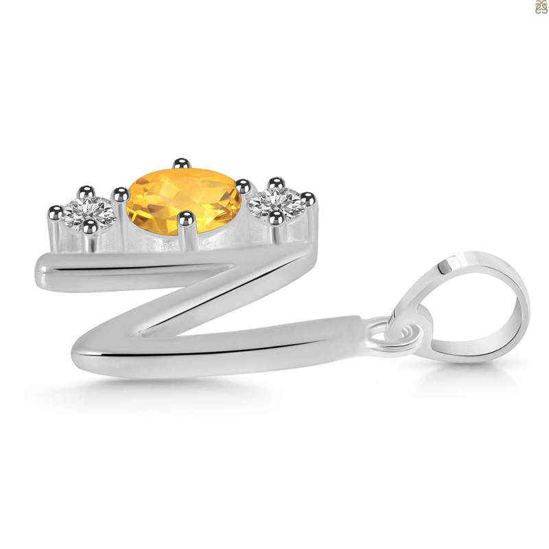 Citrine & White Topaz Alphabet N Pendant
