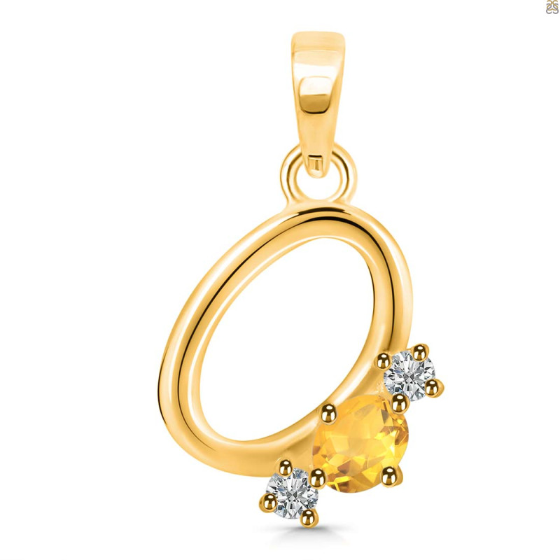 Citrine & White Topaz Alphabet O Pendant CIT-RDA-67.
