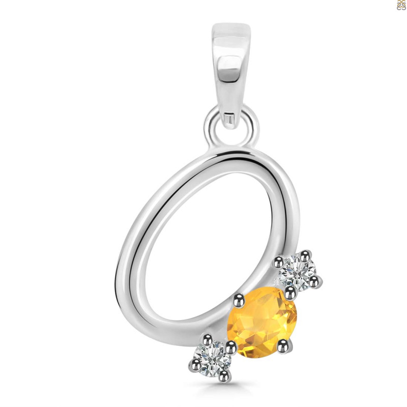 Citrine & White Topaz Alphabet O Pendant CIT-RDA-67.