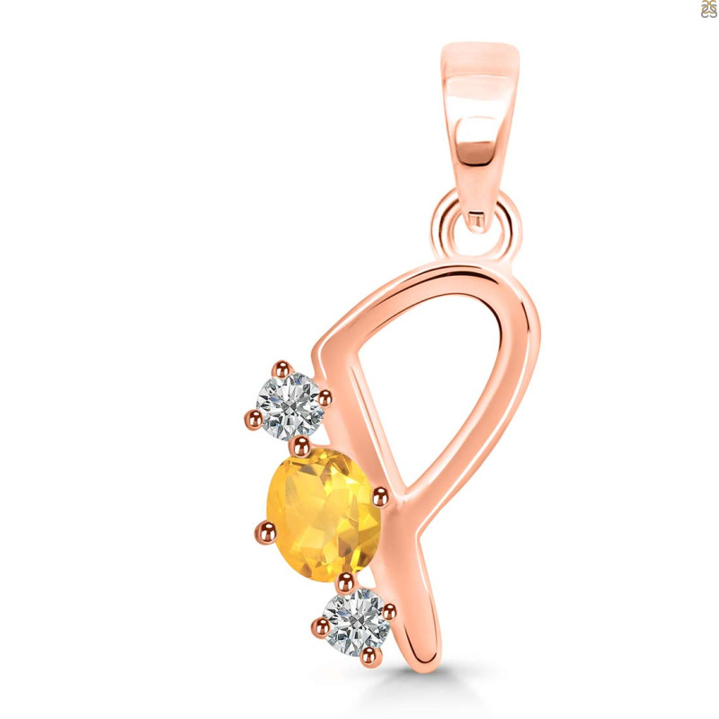 Citrine & White Topaz Alphabet P Pendant CIT-RDA-68.