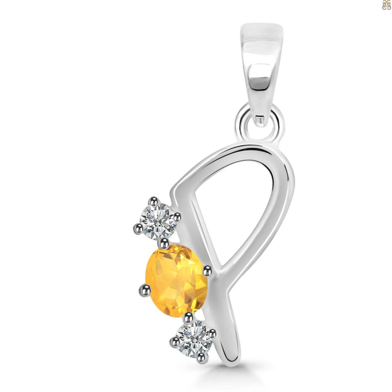 Citrine & White Topaz Alphabet P Pendant CIT-RDA-68.