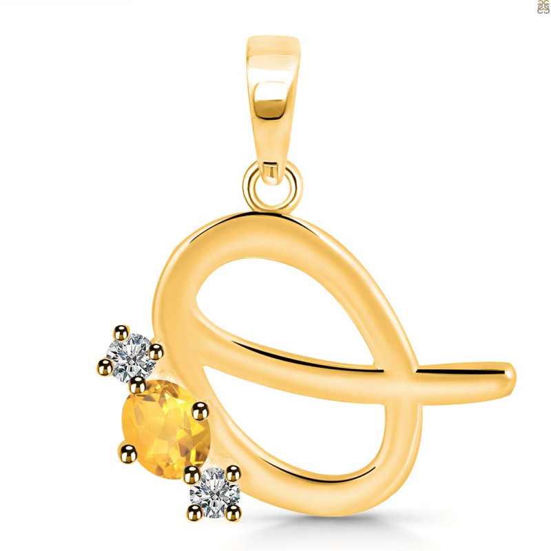 Citrine & White Topaz Alphabet Q Pendant CIT-RDA-69.